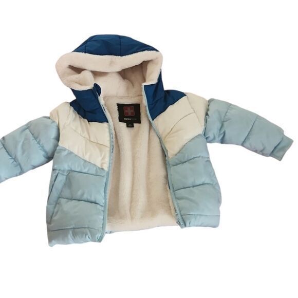 Swiss Tech Girls Warm Winter Jacket with White Soft Fuzzy Interior Blue White - Picture 2 of 5